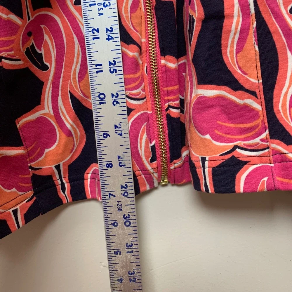 Crown & Ivy Beach Cardigan Women 3X Pink Navy Flamingo Zip Excellent Tropical
